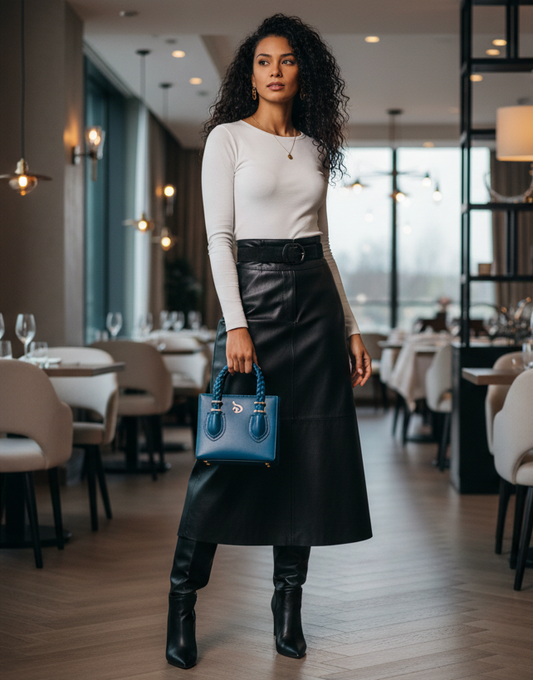 'Funmi' Blue Boxy Tote With Gold Hardware