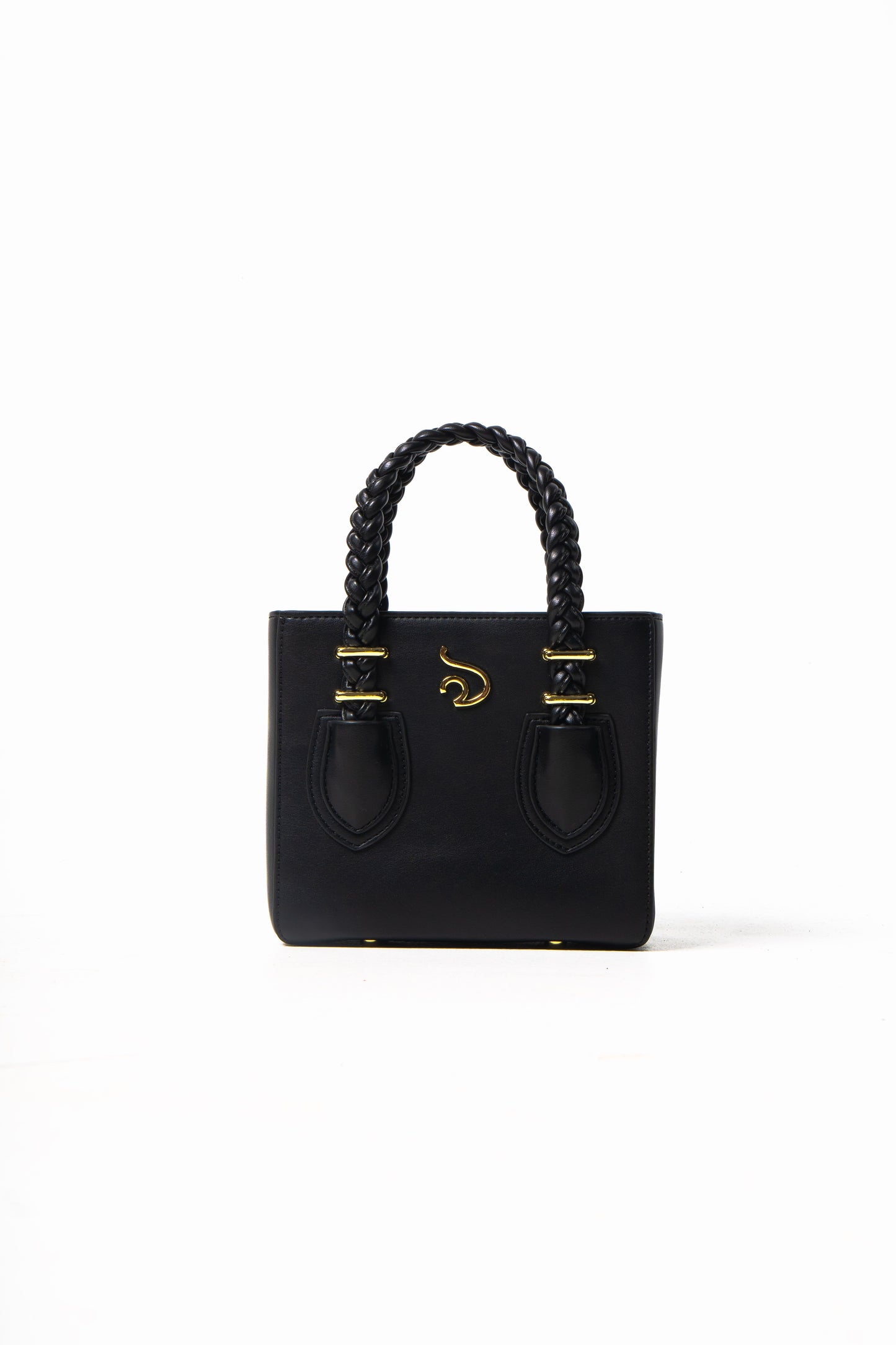 'Ruka' Black Boxy Tote With Gold Hardware