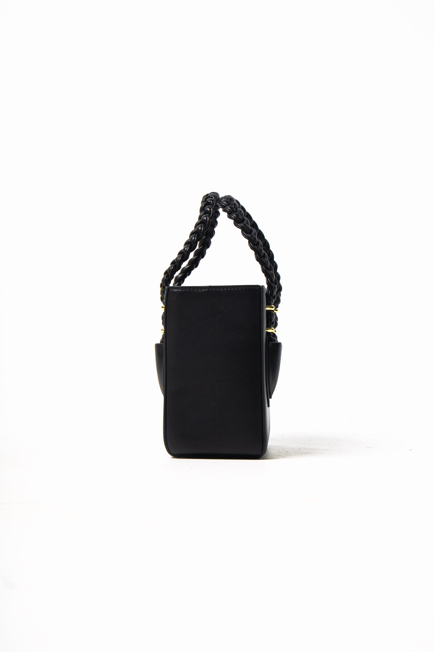 'Ruka' Black Boxy Tote With Gold Hardware