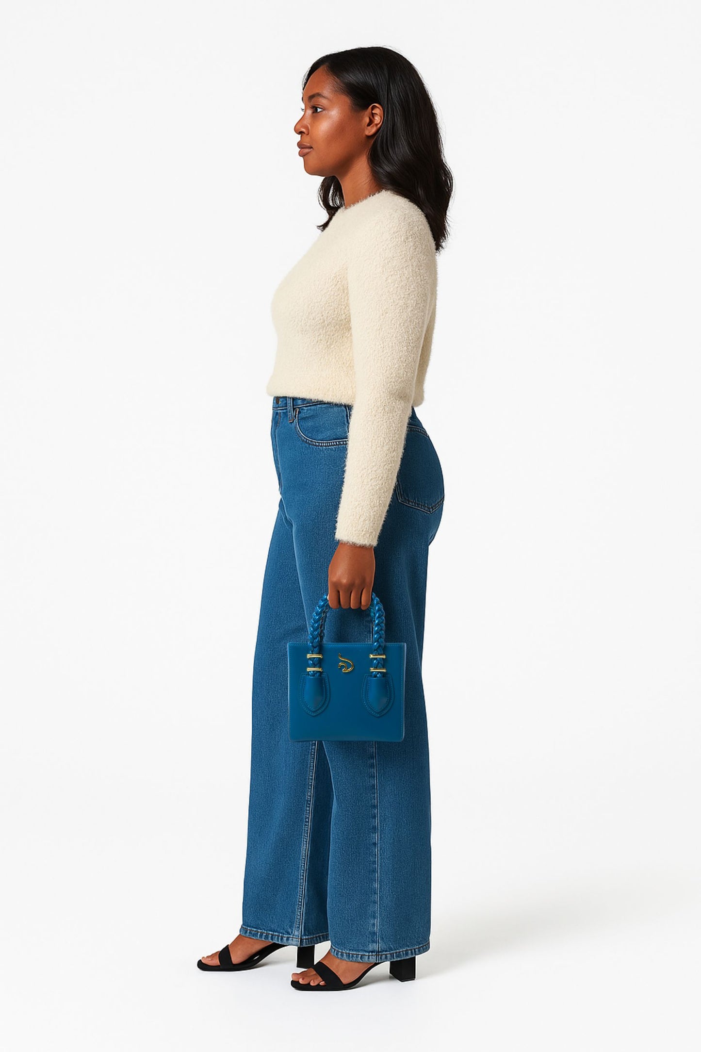 'Funmi' Blue Boxy Tote With Gold Hardware