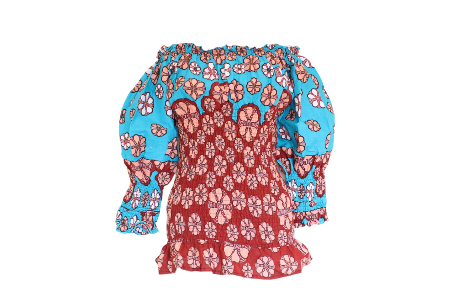 Floral Cotton Mini Dress Blue & Red