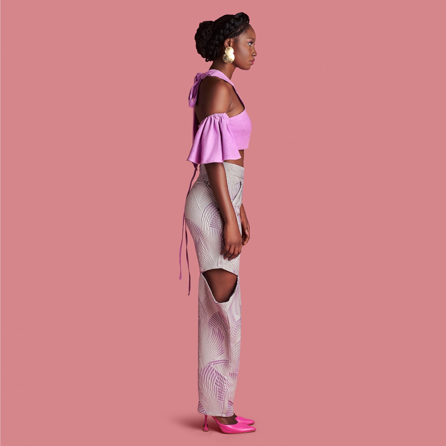 Lilac Cutout Brocade Trousers