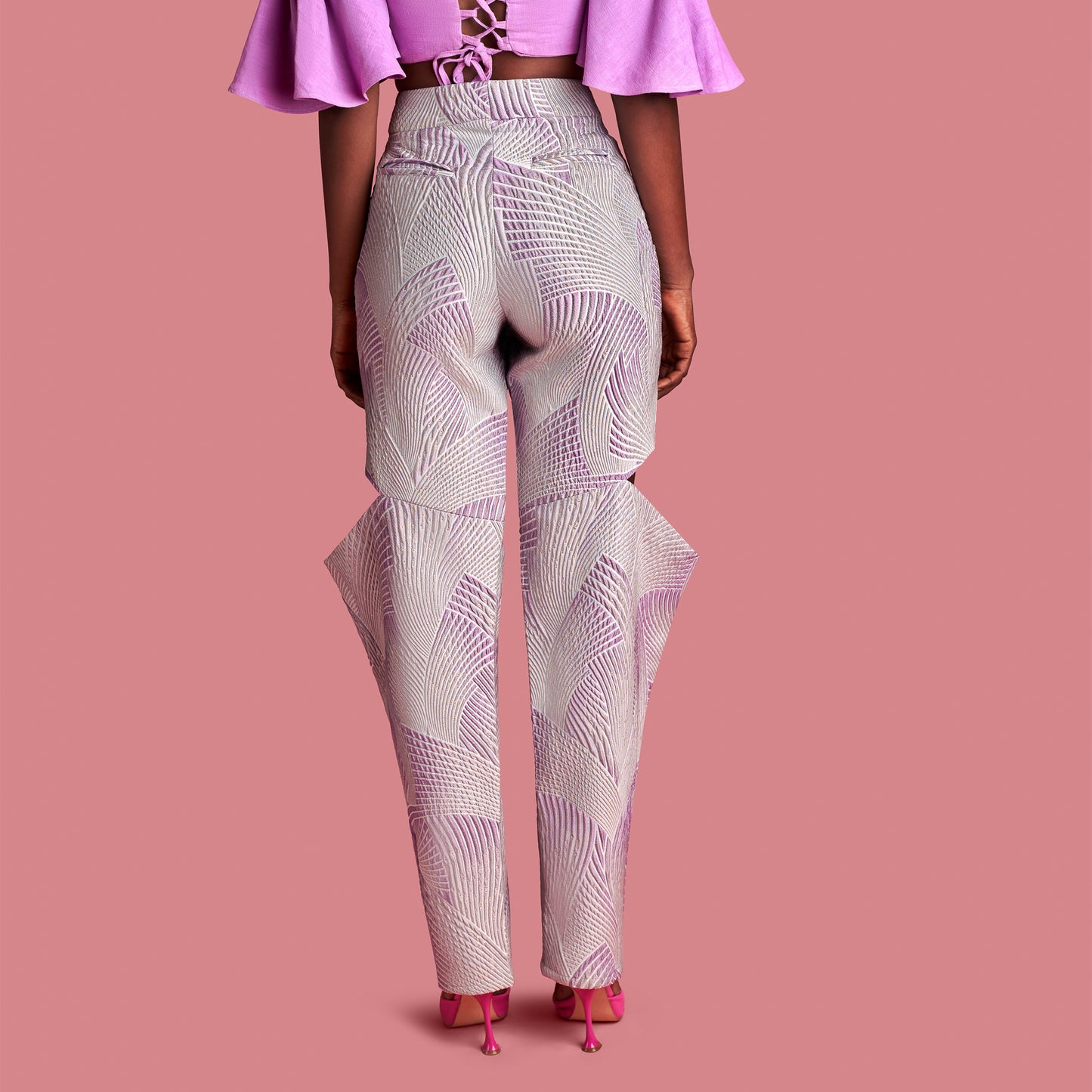 Lilac Cutout Brocade Trousers