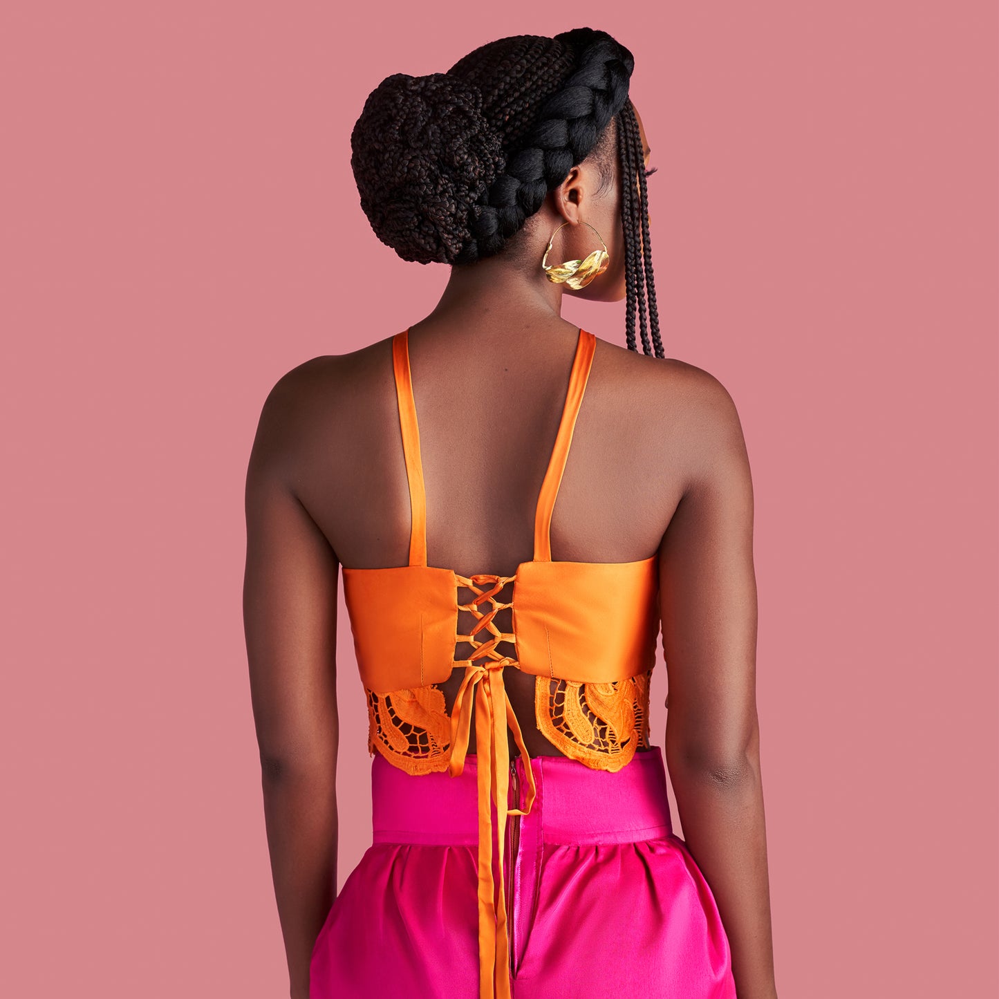 Orange Satin and Lace Crop Top