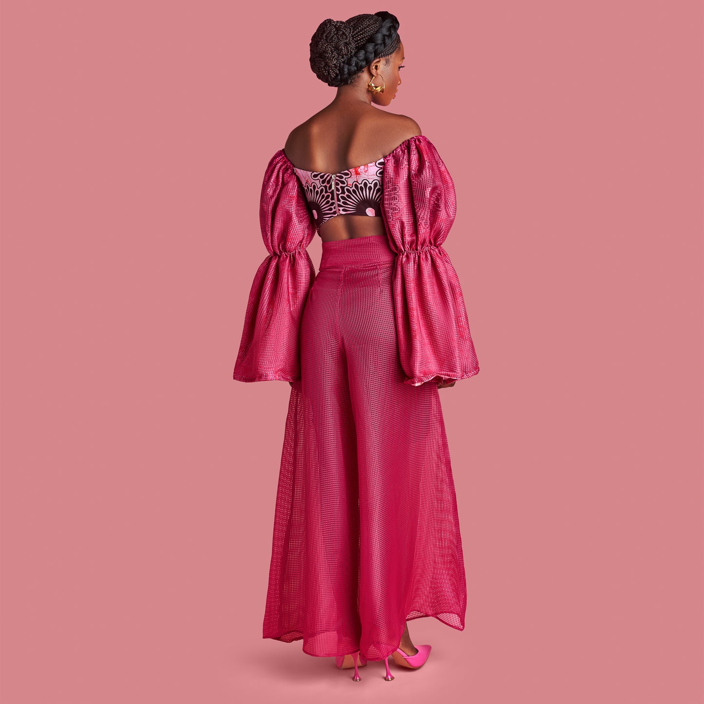 Pink Co ord Set with Bubble Sleeves