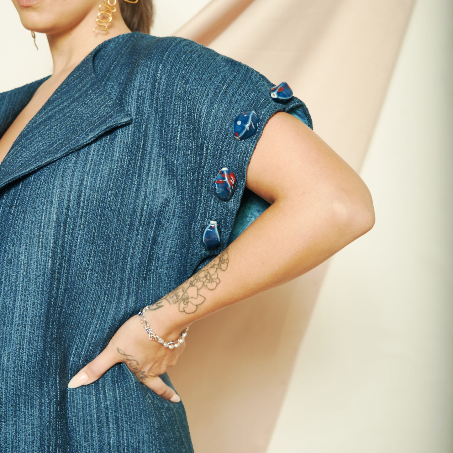 Hand Beaded Blue Coat