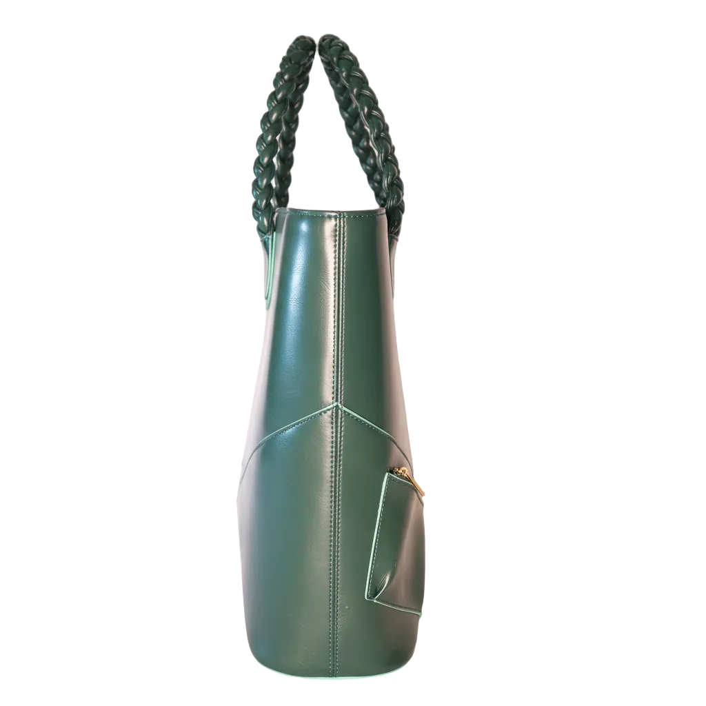Fefe carryall in forest Green handbag with braided handle on a light background