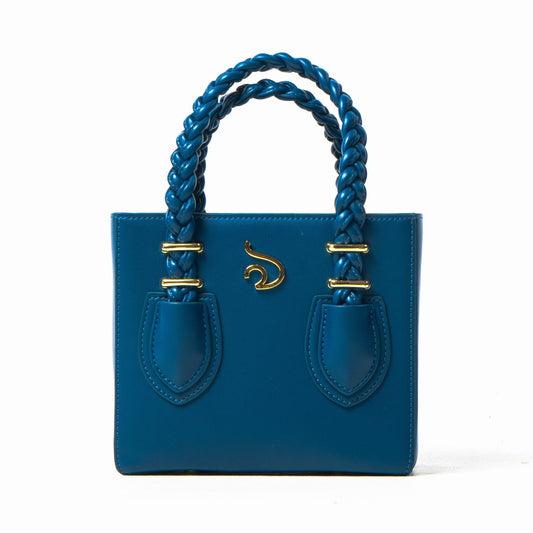 'Funmi' Blue Boxy Tote With Gold Hardware