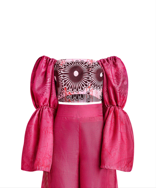 Pink Cropped Top with Bubble Sleeves