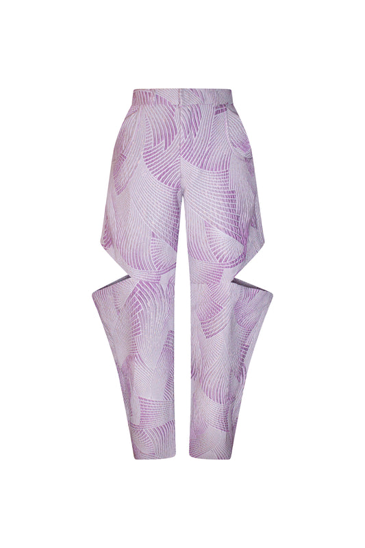 Lilac Cutout Brocade Trousers