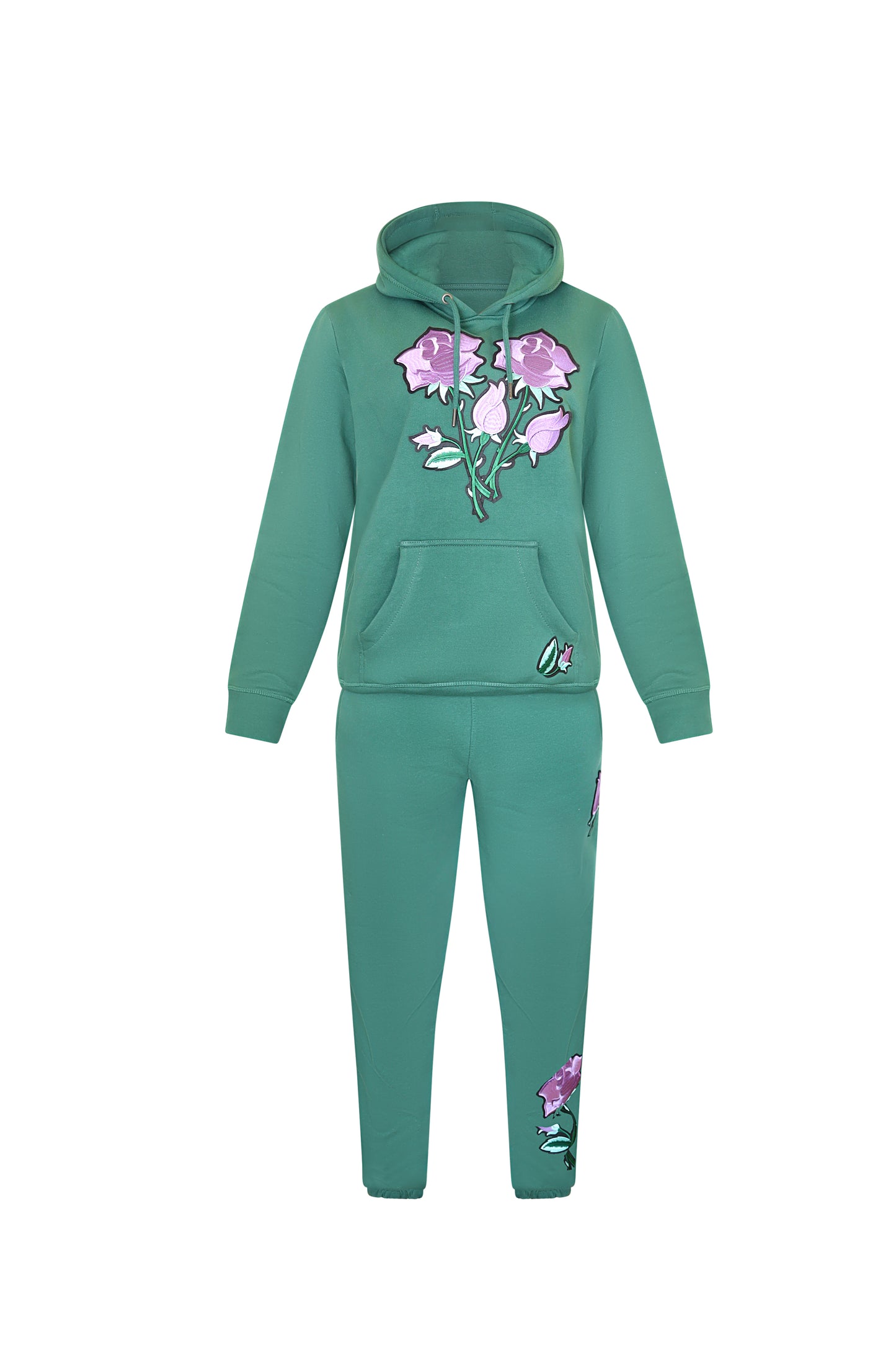 Floral Organic Cotton Berry Green Sweatshirt With Matching Sweatpants