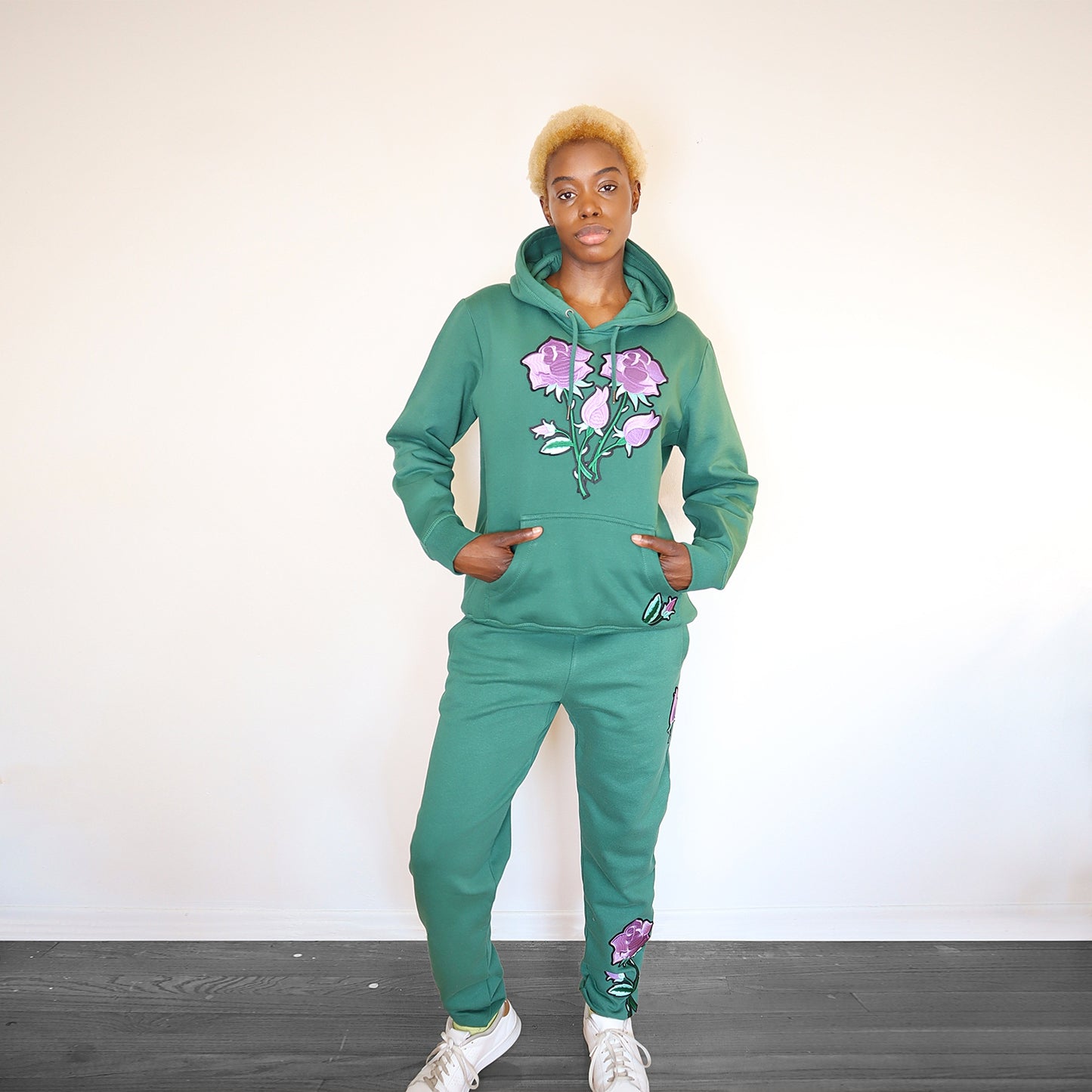 Floral Organic Cotton Berry Green Sweatshirt With Matching Sweatpants