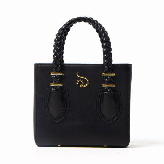 'Ruka' Black Boxy Tote With Gold Hardware