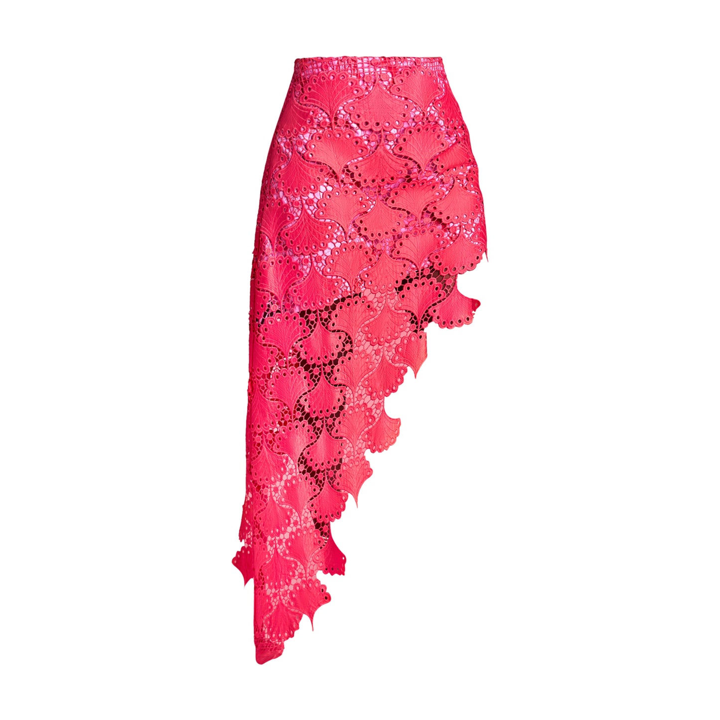 Pink Asymmetrical Lace Skirt